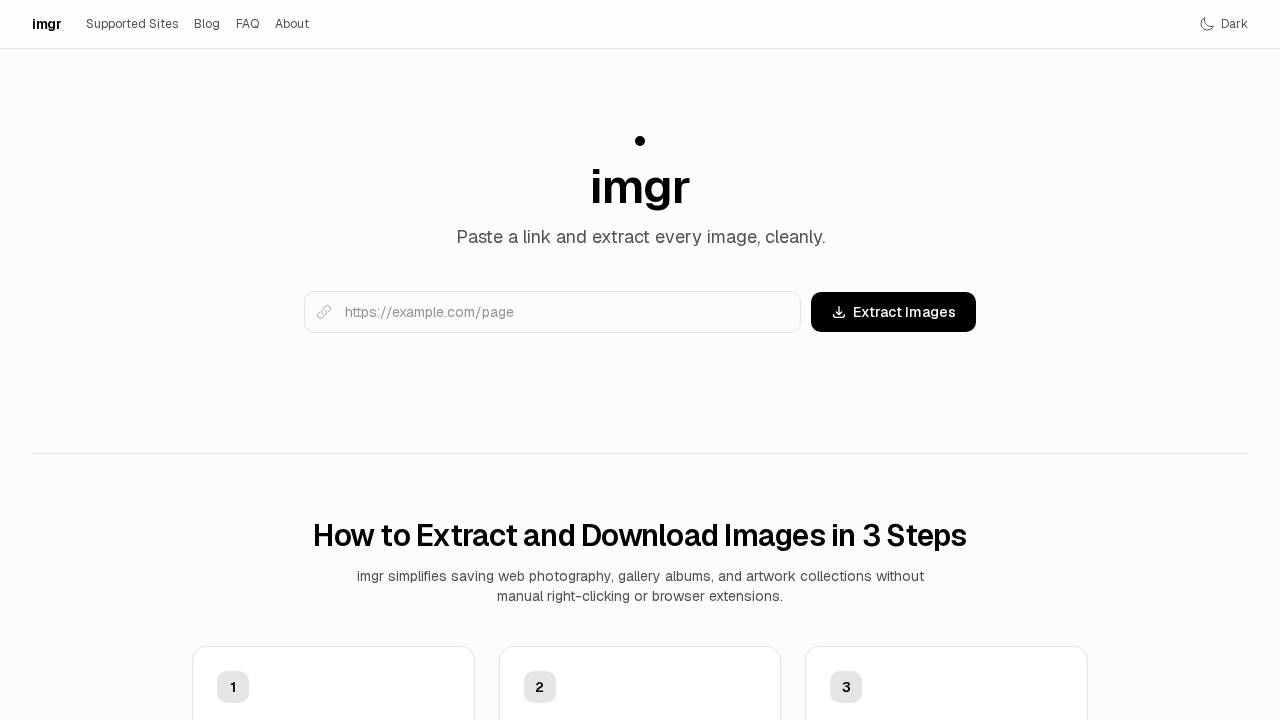 Screenshot of the ImageDL homepage at imagedl.com